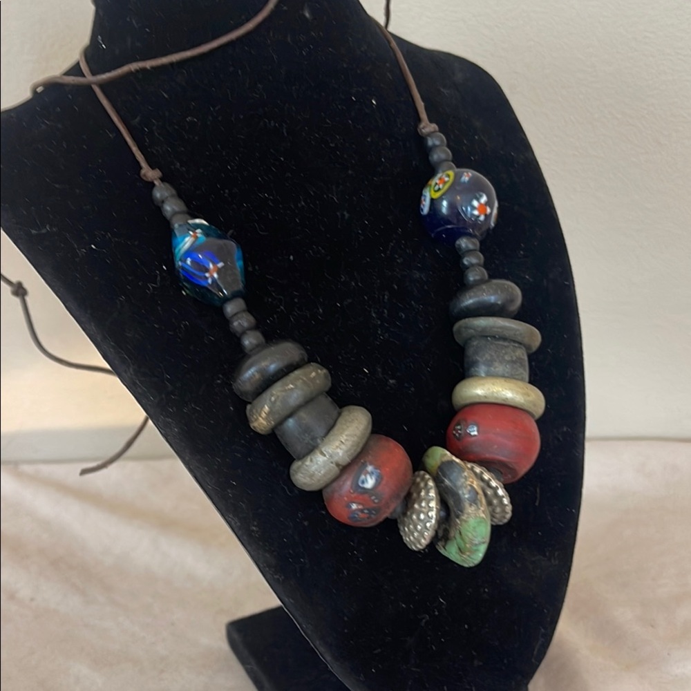 Handcrafted Multicolor Beaded Necklace Jewelry Old Beads African Rare Antique - Picture 4 of 7